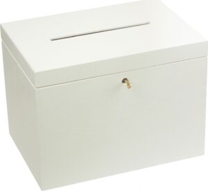 Dřevěný box na svatební přání na klíč - 29x20x21 cm - Bílý